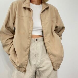 Tan Oversized Slouchy Lined Bomber Zip Up Jacket
